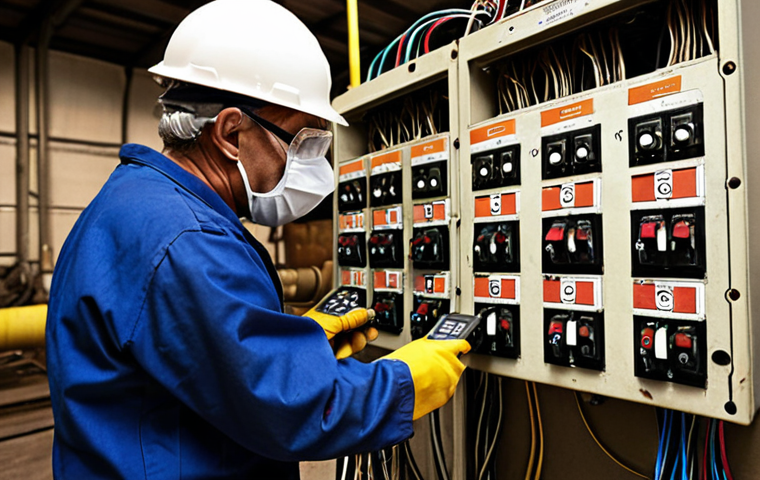 The Hidden Dangers of Electrical Neglect**
"A skilled electrical safety specialist, wearing professional PPE, meticulously inspecting an antiquated, overloaded industrial electrical panel in a dimly lit factory. Wires are frayed and discolored, circuit breakers appear old and possibly corroded. The specialist holds a thermal camera, showing a hot spot on a connection point. The background subtly suggests an old food processing plant with some signs of moisture. The overall mood is tense, emphasizing the critical importance of a preventive audit revealing latent, dangerous issues."
2. **Prompt for