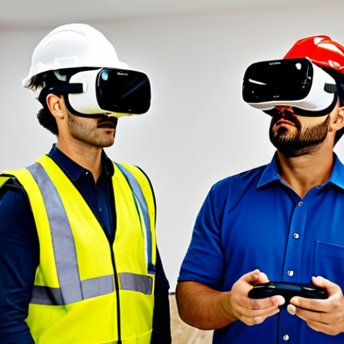 Home 20 Modern Safety Training**
"A diverse group of Spanish safety technicians participates in a virtual reality safety training simulation. They are wearing VR headsets and holding controllers, fully engrossed in the experience. The training environment is a realistic depiction of a construction site. Everyone is fully clothed in appropriate work attire, including hard hats and safety vests. safe for work, appropriate content, professional, family-friendly, perfect anatomy, natural proportions, well-formed hands, proper finger count."
**