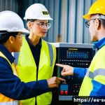 Home 22 산업안전기사와 에너지 관리 안전 - **Industrial Safety Culture in Action**
A vibrant, sunlit factory floor with diverse male and fe...