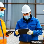 Home 21 산업안전기사와 개인 보호구 PPE 관리 - A dynamic industrial workplace scene in Spain showing diverse workers wearing full personal protecti...