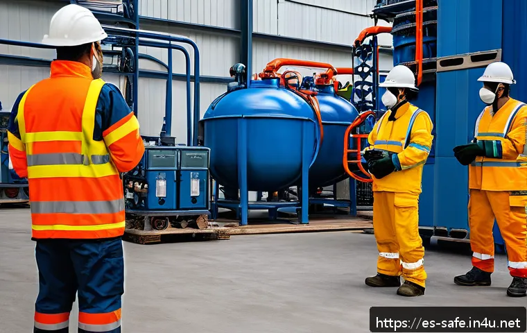 산업안전기사와 비상 대응 시뮬레이션 - A realistic industrial emergency training simulation scene inside a modern chemical plant, showing a...